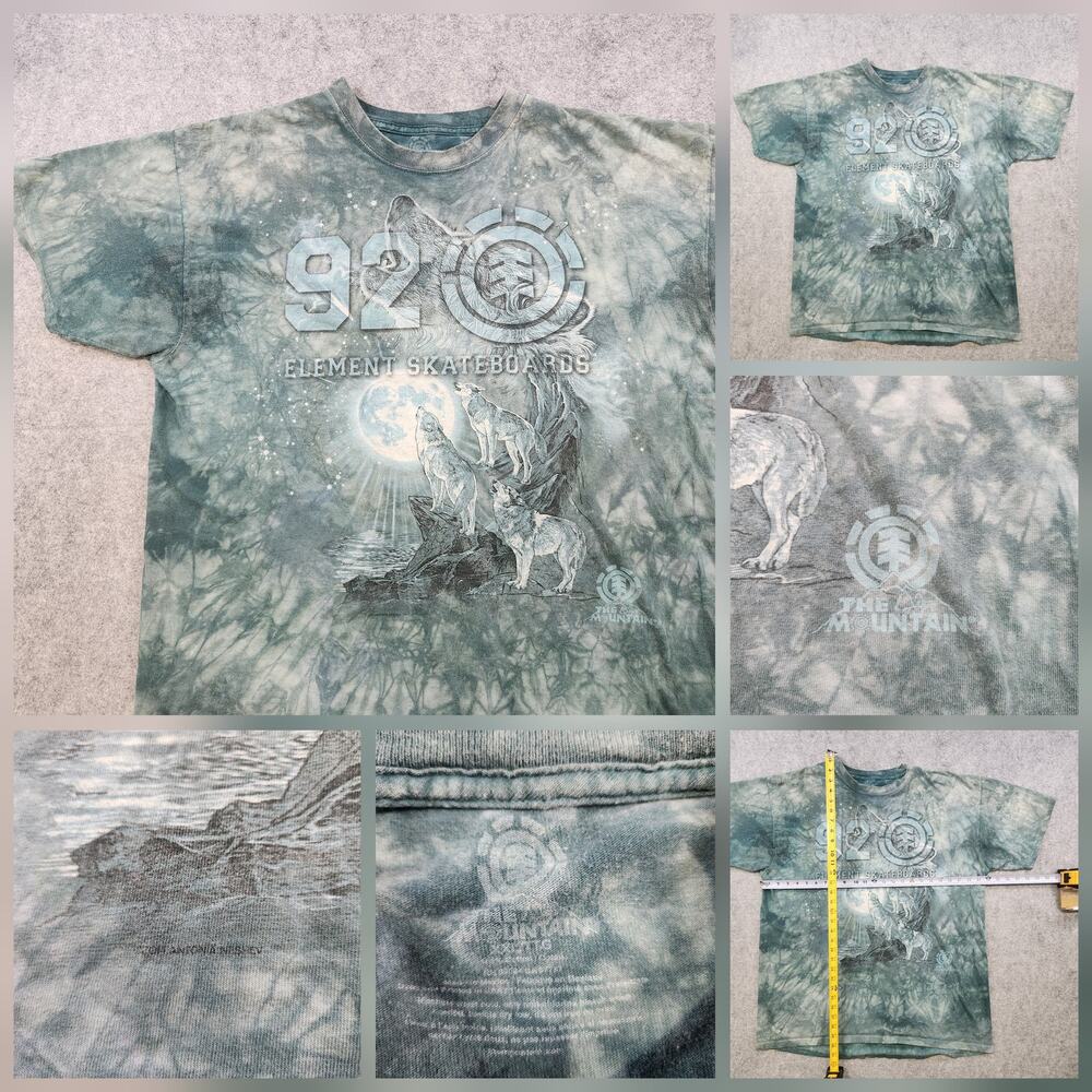 Element Skateboards X The Mounatin T Shirt Mens 2XL Nature Tie Dye Wolf Moon